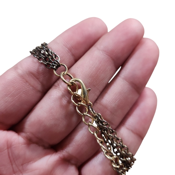 VCLM Tarnished Gold Toned Circle Square Accent Long Strand Necklace 35" - Picture 5 of 6